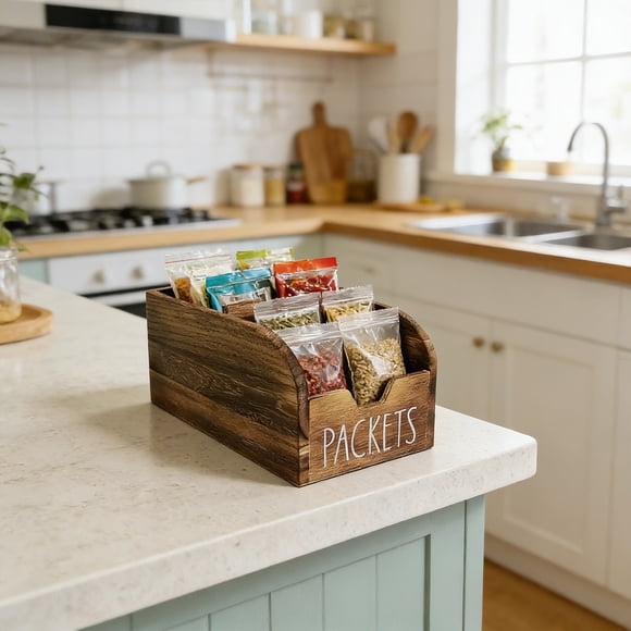 Boîte de Rangement Multifonctionnelle en Bois Massif Naturel pour Comptoir de Cuisine, Sac d'Assaisonnements et Trieur de Café, 5.5x11x4.9 Po