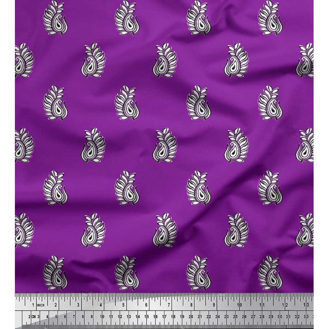 Soimoi Silk Fabric Paisley Block Decor Fabric Printed Yard 42 Inch Wide
