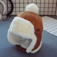 thumbnail image 4 of Kids Winter Ear Protection Hat Autumn Winter Children Lei Feng Hat with Fur Ball Decor Kids Outdoor Riding Hat with Ear, 4 of 5