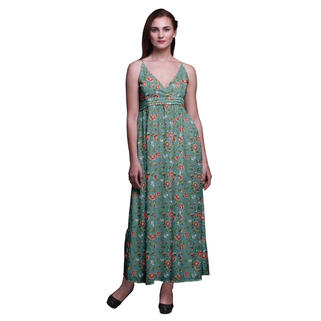 Bimba Robe Longue Maxi Bohème à Bretelles Sans Manches Imprimée Florale pour Femme - X-Grand