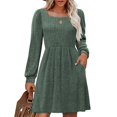 thumbnail image 2 of TJAZFJPA Robe d'Été pour Femmes Robe Chandail en Tricot avec Poches Col Carré Manches Longues Robes Évasées pour Femmes Robes Smockées pour Femmes, 2 of 9
