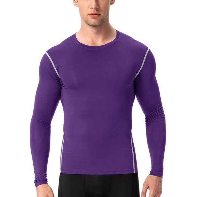 Innerwin Hauts de Musculation à Manches Longues T-Shirt de Sport pour Hommes Couche de Base de Gym Chandails de Compression Décontractés Violet G