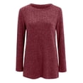 thumbnail image 3 of Haut à Manches Longues pour Femme à Col Rond à Rayures Brossées - Mélange de Polyester pour l'Hiver/tenue Décontractée (S-TTG), 3 of 4
