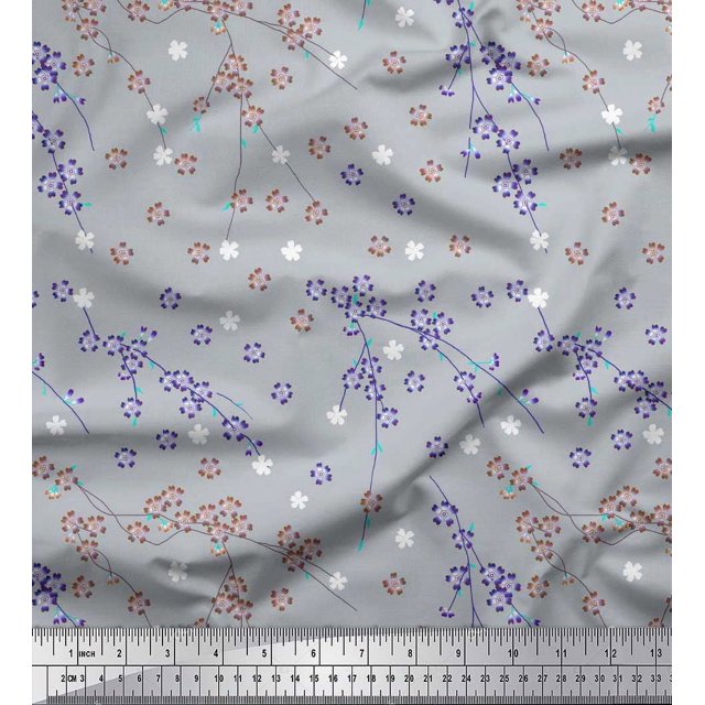 Soimoi Poly Georgette Fabric Flower Artistic Print Fabric by The Yard 52 Inch Wide