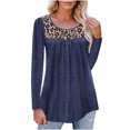 thumbnail image 1 of Pompotops Mode Femmes Casual en Vrac Leapard Imprimé Irrégulière Épissage Col Rond Tees Tops, 1 of 8