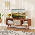 thumbnail image 2 of Costway Modern TV Stand Entertainment Center Media Console with Rattan Glass Sliding Doors Brown, 2 of 10