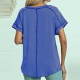 thumbnail image 5 of Soki T-Shirts pour Femmes Basiques Décontractés à Col en V de Couleur Unie Plissés à Manches Courtes, 5 of 5