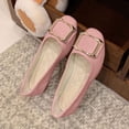 thumbnail image 2 of Watermelon Red Women'S Canvas Shoes Square Toe Decor Buckle Flat Solid Color Candy Color Casual Breathable Work Footwear For Spring Autumn Wear Size 37, 2 of 3