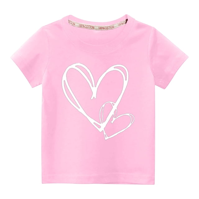 Pisexur T-Shirt à Manches Courtes à Col Rond Mignon pour Tout-Petits Garçons Filles, Rose, avec Motif de Cœur Blanc. Fabriqué en Mélange de Tissu Doux et Respirant de 90 % Coton et 10 % polyester, Ce T-Shirt à Manches Courtes Est Conçu pour le Confort et le style. Convient aux Tout-Petits de 3 à 10 Ans, Il Est Parfait pour les Tenues Décontractées, les Réunions de Famille Ou les occasions Spéciales comme les Anniversaires et les Jours Fériés. l'Encolure Ronde et le design vibrant Ajoutent une Touche Ludique.
