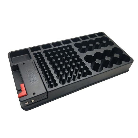 MasteelfCA Testeur de Pile Amovible Organisateur de Piles Boîte de Rangement Étui Support Fente Rack avec pour 98 Pcs AA AAA Pile de Type 9V (Noir)