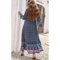 thumbnail image 4 of Robe Maxi à Manches Longues pour Femmes - Col en V, Décontractée, Boutonnée, Bohème, à Imprimé Floral, Automne, Longues Robes, 4 of 6