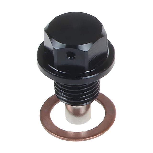 Bouchon de Vidange d'Huile Magnétique Noir M12X1.25 Vis de Carter d'Huile en Alliage d'Aluminium Modification de Voiture Bouchon de Transmission avec Joint Protection de Moteur Haute Performance 1.18 Pouces