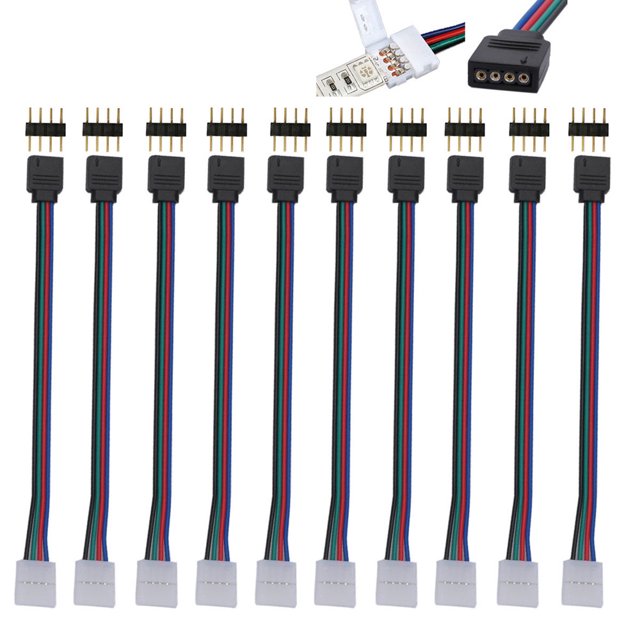 10 Pcs 10mm 4 Pin Male Female PCB Connector Cable For RGB 5050 3528 LED Strips