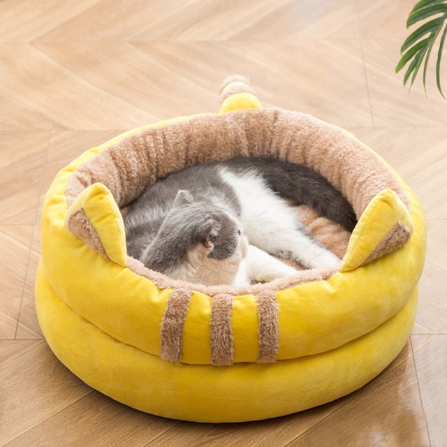 LSLJS Lit Rond Moderne en Peluche Douce pour Animaux de Compagnie pour Chats Ou Petits Chiens, Mini Lit pour Chien de Taille Moyenne Cat Bed Autochauffant Automne Hiver Intérieur pour Somnoler Dormir Douillet Minou Teddy Kennel