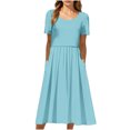 thumbnail image 4 of Robes d'Été pour Femmes 2025 Zeophrasy Robe de Vacances Décontractée pour Femmes, Fête, Quotidien, Plissée, Col Rond, Unie, Manches Courtes, avec Poche, Liquidation à Moins de 5, 4 of 9