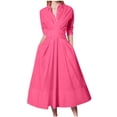 thumbnail image 2 of Styesk Robes pour Femmes Robe d'Été pour Femmes Mode Couleur Unie Bouton Lien Pli Poche Manches Longues Col Rabattu, 2 of 9