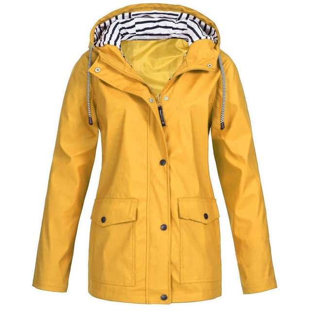 HTNBO Hooded Solid Color Rain Coats for Women Outdoor Windproof Plus Size Rain Jackets