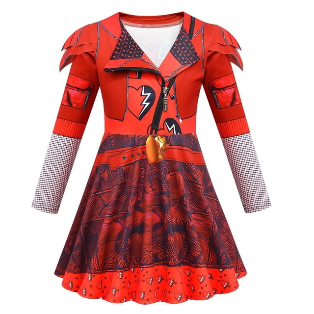Combinaisons de Costume Rouges pour Fille, Robe Rouge à Enfiler et Pantalon, Déguisement d'Halloween pour 3-12 Ans, avec Perruque