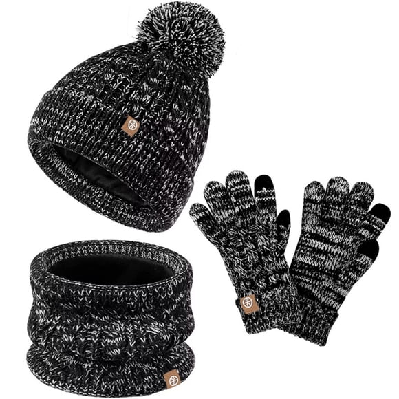 PMVFHDE Clearance Baby Pool Hat Kids Winter Hat Gloves Scarf Set Girls Toddler Children Hats With Pom Knit Neck Warmer Gaiter Mittens Lined Set,Grey
