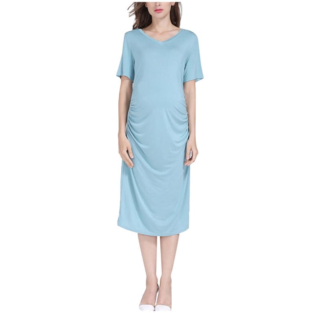 Penkiiy Chemise de Nuit d'Allaitement pour Femme Robe de Maternité Robe d'Allaitement Combinaison Intégrale Tenue de Nuit m Bleu