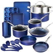 Granitestone Blue 20 Piece Pots and Pans Nonstick Kitchen Cookware Set with Utensils and Bakeware, Oven Dishwasher Safe