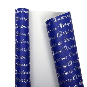 SLYNSHome 9.8 ft Christmas Wrapping Paper Roll Decorations,White Blue Metallic Foil Gift Wrap Paper for Holiday Party Weddings Birthday Gifts