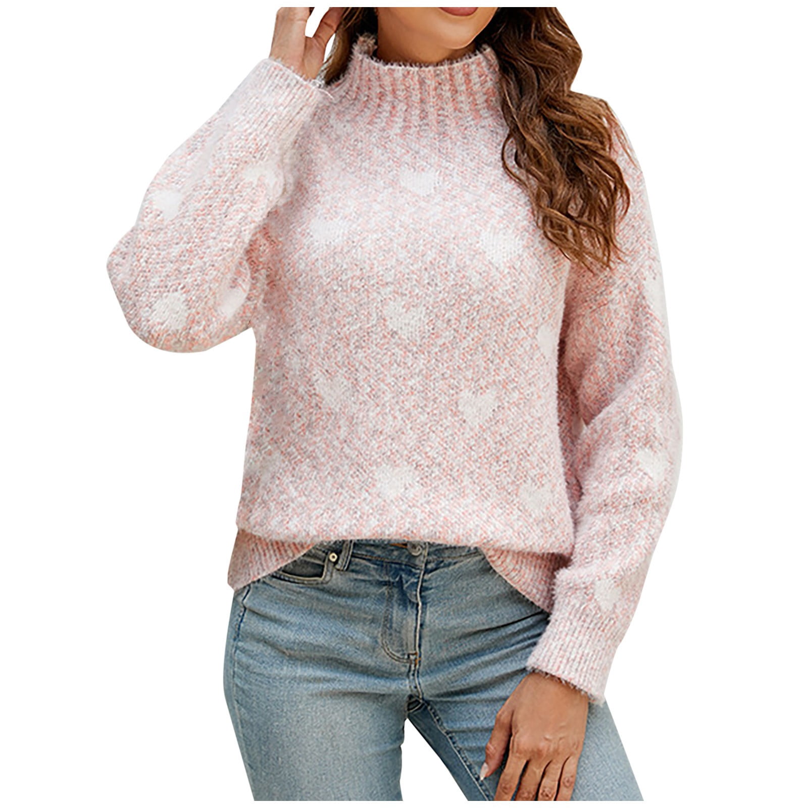 Women's Winter Print Half Turtleneck Long Sleeved Loose Sweater
