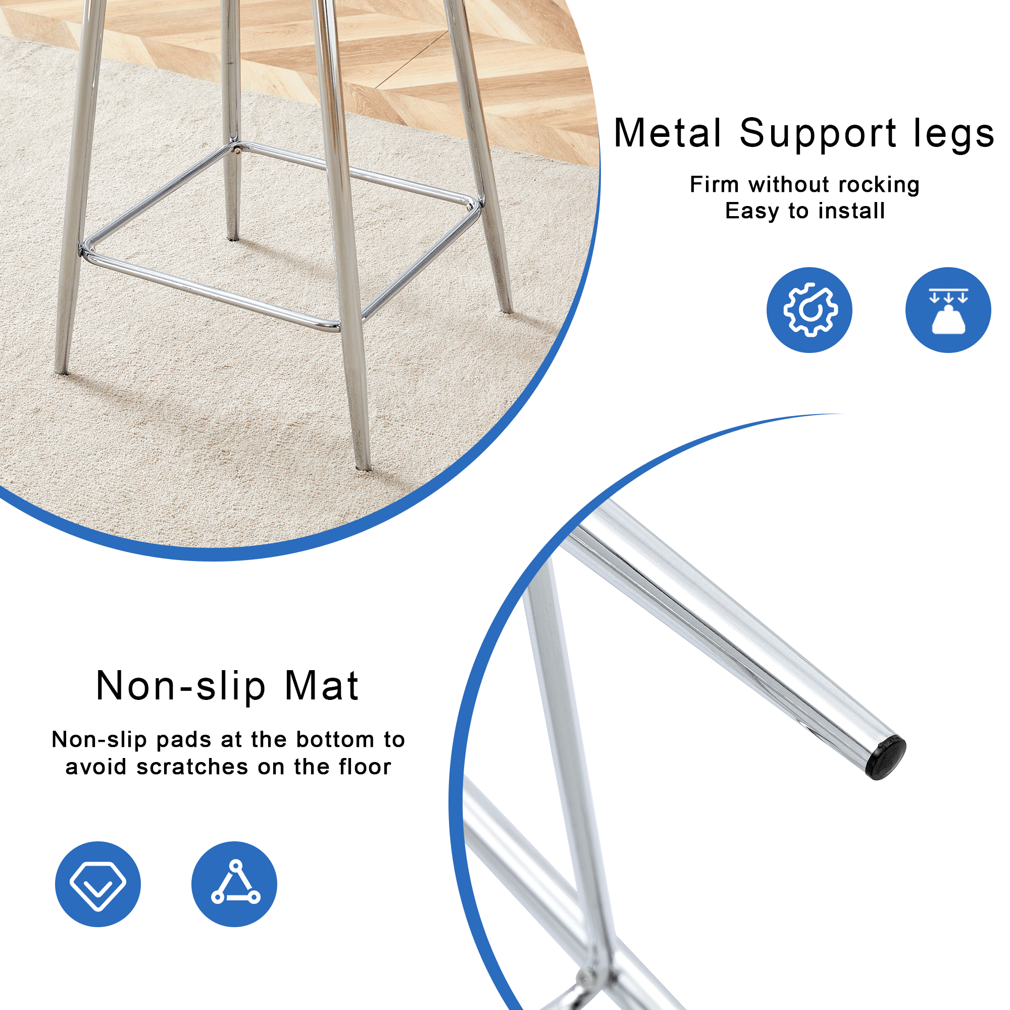 Noble House Modern Minimalist Bar Stool Set of 4,Integrated Backrest,Silver