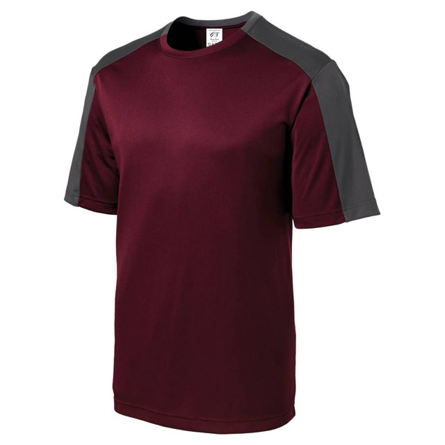 Gravity Threads Mens Sleeve-Blocked Moisture Wicking Shirt - Maroon/Iron Grey - Small