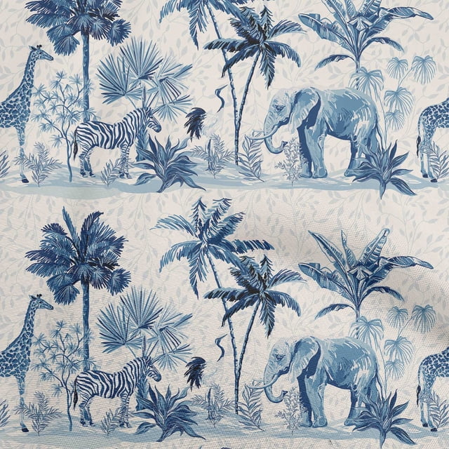 oneOone Cotton Cambric Medium Blue Fabric Tropical Craft Projects Decor Fabric Printed By The Yard 42 Inch Wide