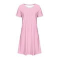 thumbnail image 4 of Nouvelle Robe d'Été Décontractée pour Femmes à Col Rond, Couleur Unie, Ample, Plissée à la Poitrine, Manches Courtes, Robe Décontractée à Col Rond et Manches Courtes avec Plis et Coupe Ample, Parfaite pour les Journées d'Été, Idéale pour les Voyages, 4 of 8