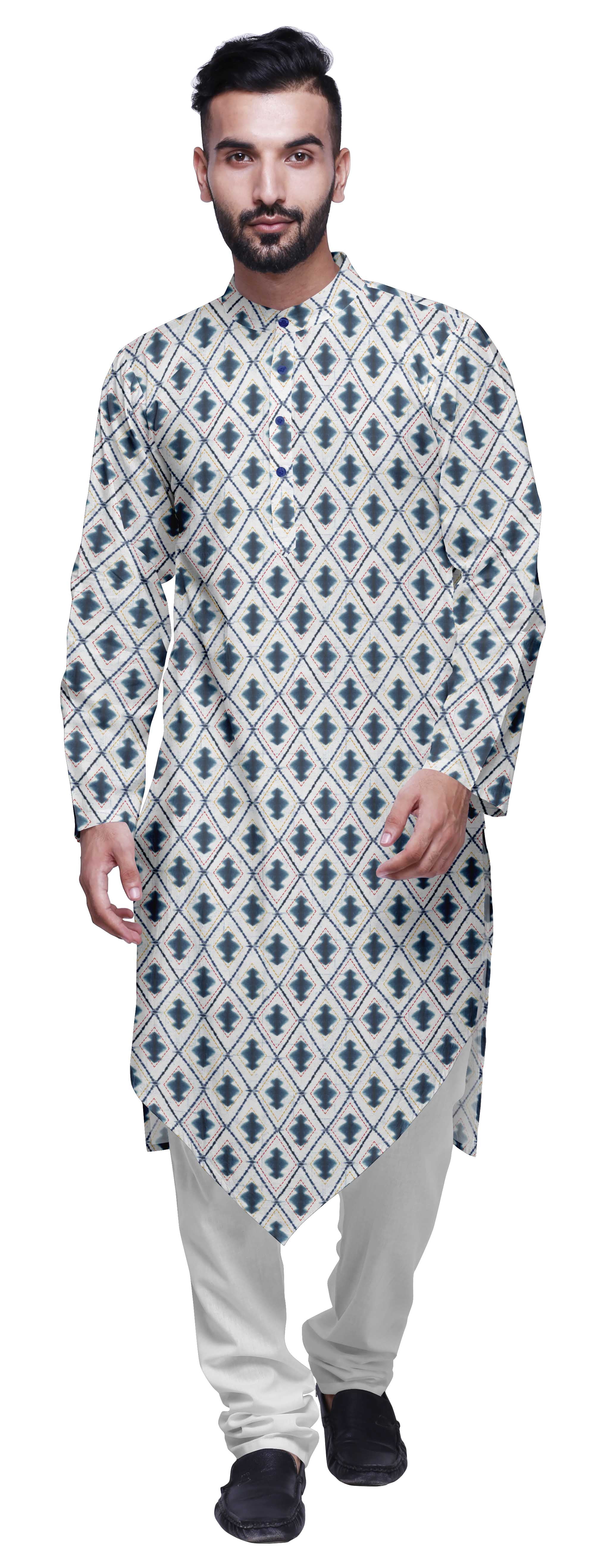 Atasi Printed Long Sleeve Kurta For Men Mandarin Collar Ethnic Long Kurta For Boys