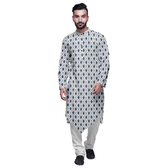 Atasi Kurta à Manches Longues Imprimé pour Hommes Col Mandarin Kurta Long Ethnique pour Garçons