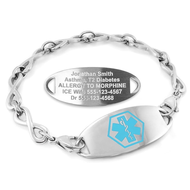 MedicEngraved Stainless Steel Custom Medical Alert Bracelet - 6mm Infinity Link