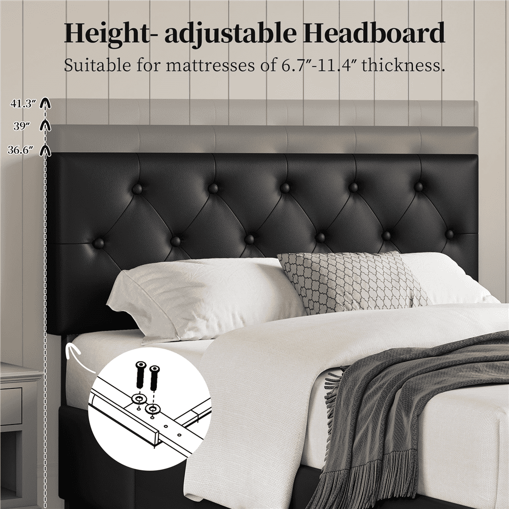 FullFurnique Upholstered Platform Bed Frame with Adjustable Headboard and 3 Drawers Storage, Full, Black