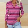 thumbnail image 2 of Timegard Tuniques Rayées pour Femmes Col à Revers en V Manches 3/4 T-Shirts Blouses Décontractées Mode, 2 of 5