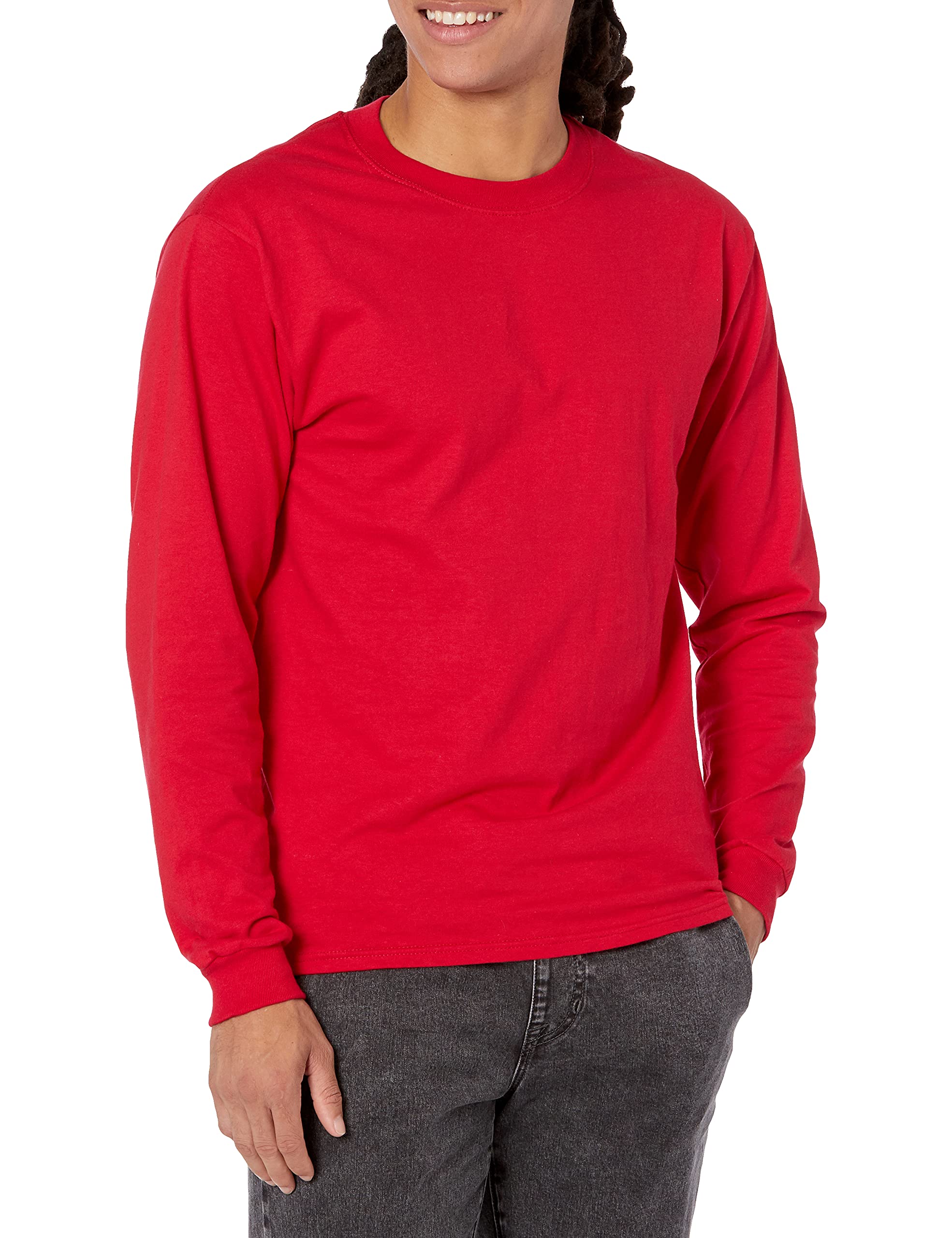 Hanes Chemise à Manches Longues pour Hommes, Rouge Profond, L