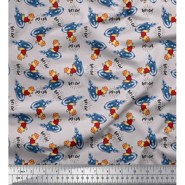 Soimoi Cotton Poplin Fabric Text,Rugby Ball & Bird Cartoon Print Fabric by Yard 56 Inch Wide