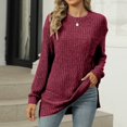 thumbnail image 2 of yoeyez Tunique en Tricot pour Femmes, Chandails à Manches Torsadées Patchwork, Col Ras du Cou Raglan, Chemises à Manches Longues, Hauts de Mode d'Automne 2024, Bourgogne m, 2 of 6