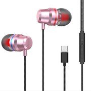 YOPTOP USB Type C Headphones Wired Earbuds  Stereo Earbuds with Microphone and Volume Control  in Ear Ergonomic Noise Isolating Headphones  Earphones   Powerful Bass Sound,pink
