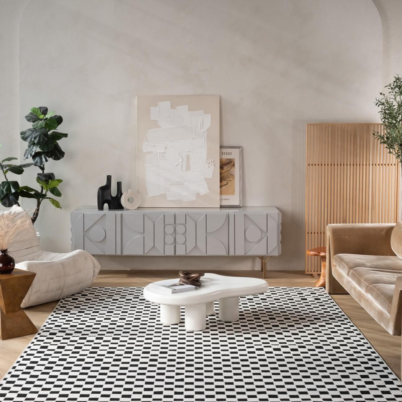 Rug Branch Maise Checkered Indoor Outdoor Area Rug, Black White, Modern - Entryway, Hallway, Bathroom, and Kitchen