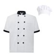 thumbnail image 1 of TopTie Unisex Short Sleeve Cooking Chef Coat Jacket with Adjustable Hat-Black White-S, 1 of 5