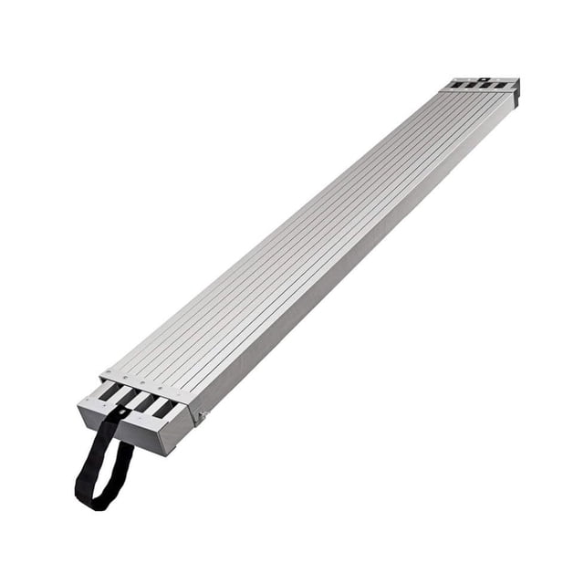 Planche en Aluminium, Plateforme de Travail Ajustable d'Une Capacité de 440 lb, Dotée d'Un design Télescopique et d'Une surface Antidérapante. la Planche Mesure 12,5 Pouces de Large et Convient aux Accessoires d'Échelles et d'Échelle, s'Étendant de 6 à 9 Pieds. Comprend une Sangle de Transport Noire pour la Portabilité.