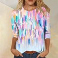 thumbnail image 2 of Pompotops T-shirt Imprimé pour Femme Blouse à Manches 3/4 Col Rond Hauts Décontractés en Solde, 2 of 5