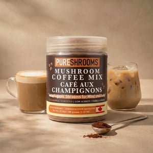 PureShrooms Café de champignons instantané - Manille de lion biologique, Reishi & Cordyceps - Focus, stress, énergie & Immunité, substitut à l'herbe, ami des cétos (100 - Je ne sais pas. 50 Services)