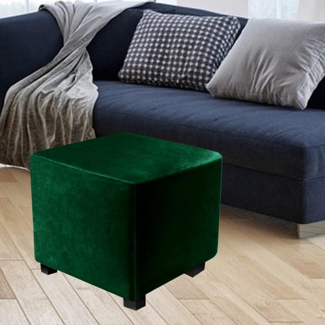 Dustproof Footrest Foot Stool Slipcover with Elastic Bottom Ottoman Cover Dark Green