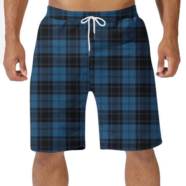 Diufon Men's Casual Shorts Spring Summer Wide Leg Loose Plaid Printed Elastic Waisted Drawstring Sport Shorts