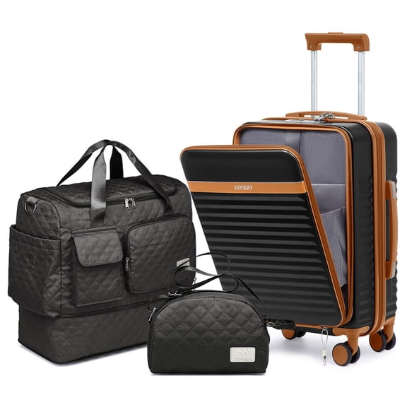Joyway Housse à Ouverture Frontale 3 Pcs pour Bagage Cabine Crochets Latéraux Cadenas TSA Roues Pivotantes Fermetures Éclair YKK