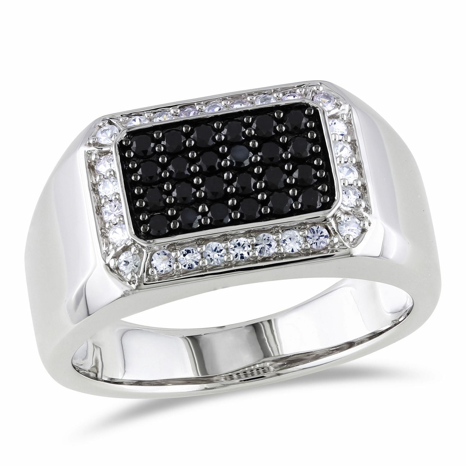 Bague pour hommes avec spinelles noirs et saphirs blancs 7/8 CT PBT en argent sterling