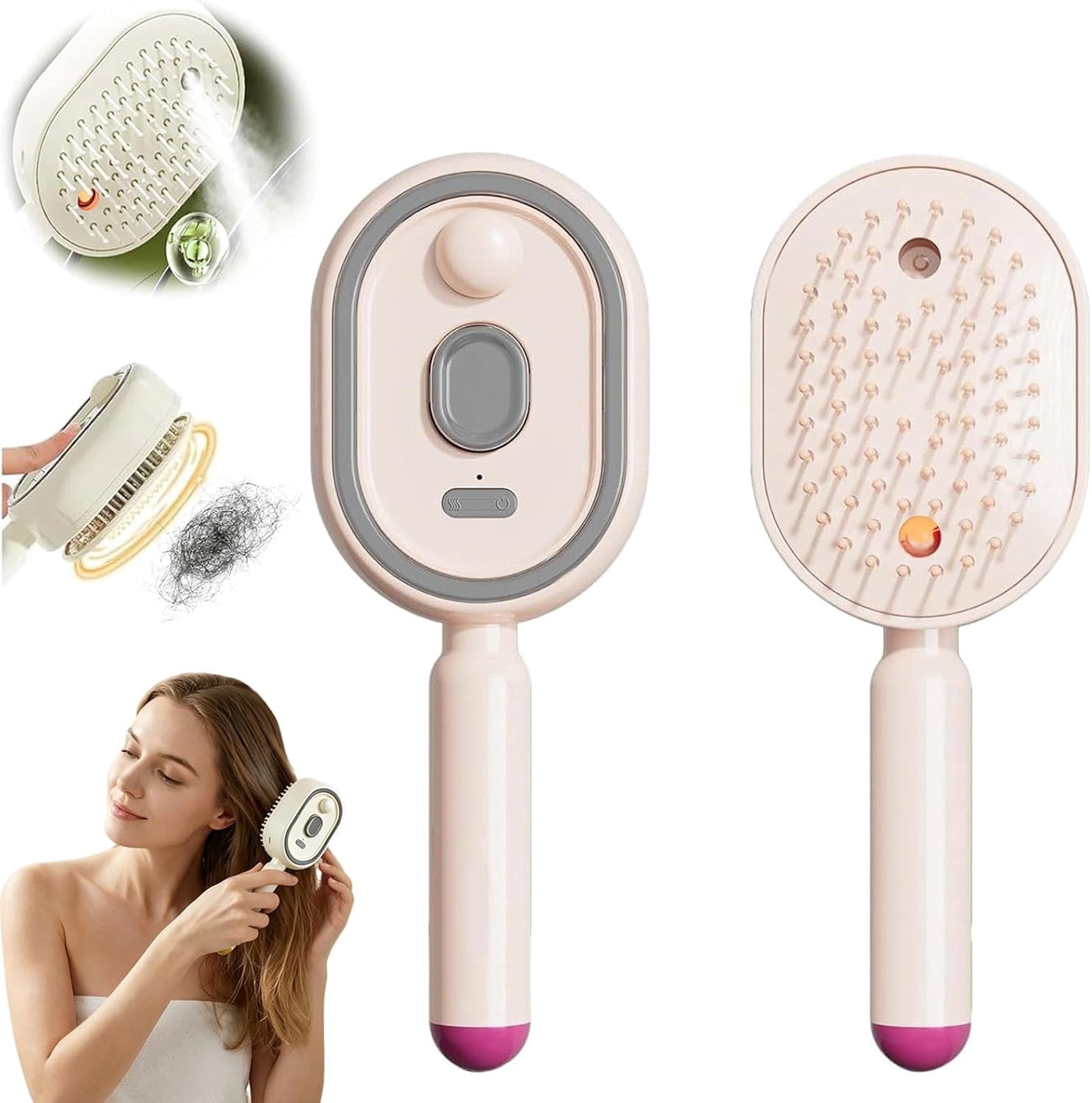 New Electric Steam Brush, Electric Steam Brushs for Hair, Rechargeable Steam Hair Straightener, Detangling Steams Brush, Reduce Frizz, Nourishes Hairs, Anti-Static (C)